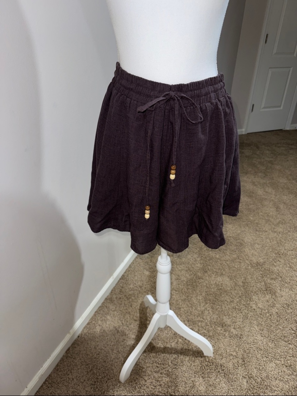 Heartloom Dark Brown Women's Shorts with Drawstring Beads